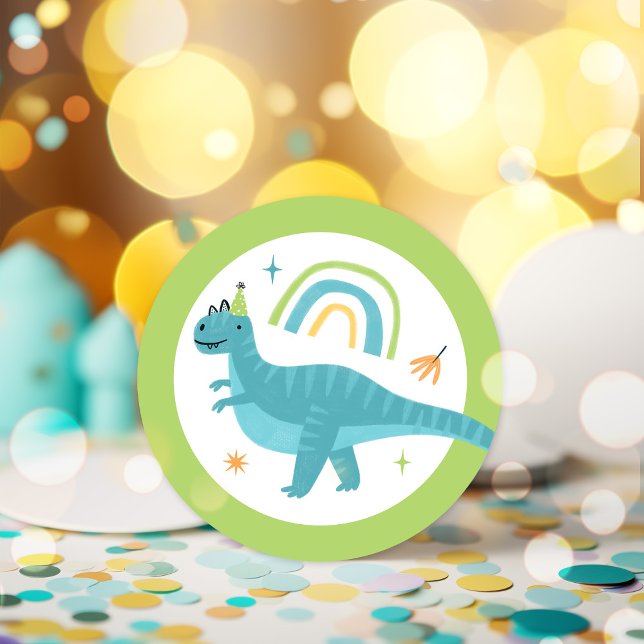 Adesivo Favor da Festa de aniversário do Dinossauro (Criador carregado)