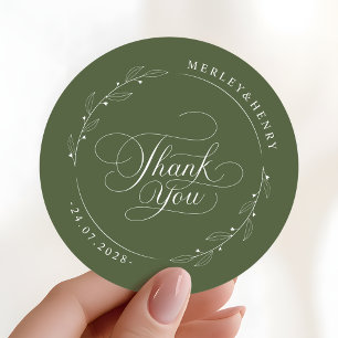 Adesivo Favor de Agradecimento de Casamento Boho Verde Oli