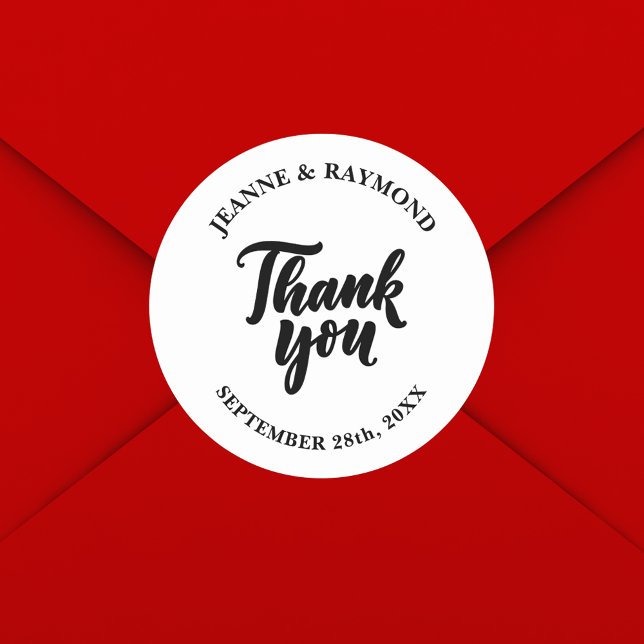 Adesivo Favor de Agradecimento de Casamento Minimalista Pe (Personalized minimalist thank you round sticker adds heartfelt elegance to wedding favors)