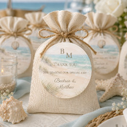 Adesivo Favor de agradecimento de casamento na praia coste