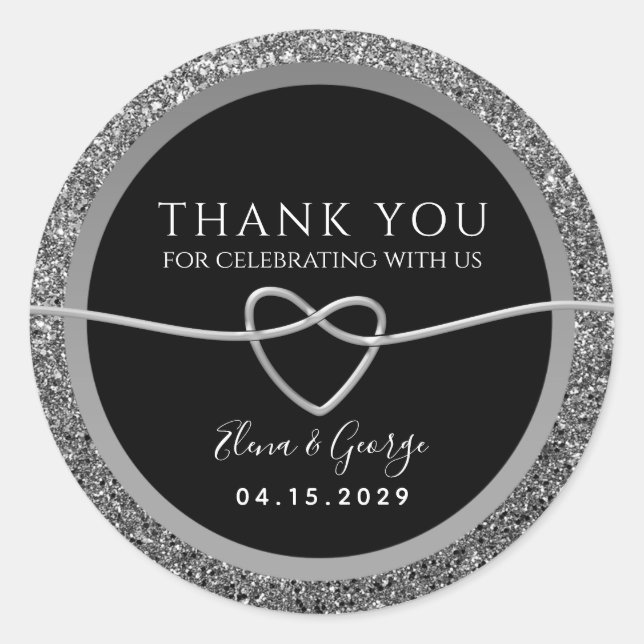 Adesivo Favor de Agradecimento de Casamento Prata e Preto (Frente)