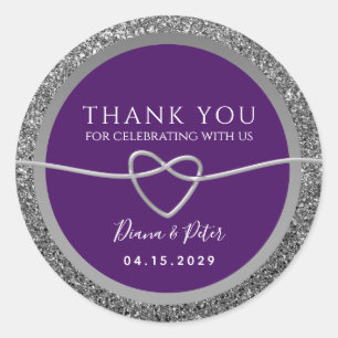 Adesivo Favor de Agradecimento de Casamento Roxo e Prata