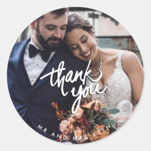 Adesivo Favor de agradecimento de foto de casamento Mr e M