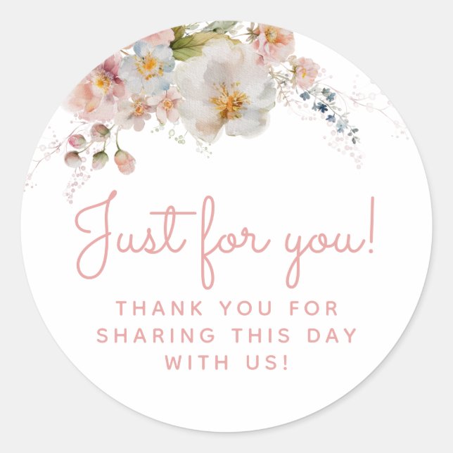 Adesivo Favor de Agradecimento Floral Rosa Aquarela (Frente)