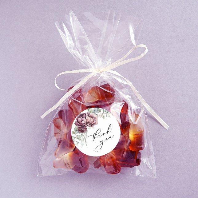 Adesivo Favor de Agradecimento Floral Rústico Borgonha e A (A cute favor idea for a bridal shower or other event.)
