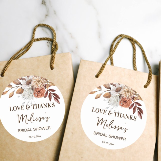 Adesivo Favor de agradecimento para chá de panela boêmio d (Boho desert brown bridal shower thank you favor gift stickers dried earthy flowers for fall theme)