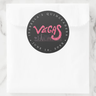 Adesivo Favor de agradecimento Pink Gold Las Vegas Quincea