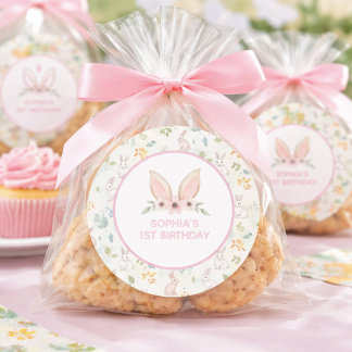 Adesivo Favor de Aniversário de 1 Ano para Meninas com Ore