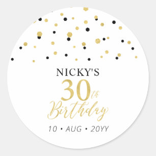 Adesivo Favor de Aniversário de 30 anos Gold & Black Obrig