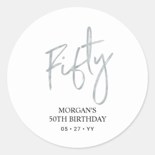 Adesivo Favor de Aniversário de 50 anos Prata Obrigado