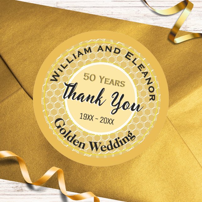 Adesivo Favor de Aniversário de Bodas de Ouro 50º Obrigado (A sticker for a 50th (Golden) Wedding Anniversary with Thank You message, for envelopes, favors etc.)