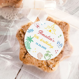 Adesivo Favor de Aniversário de Menina de Praia de Verão