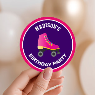 Adesivo Favor de aniversário de patinação sobre rodas rosa