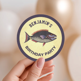 Adesivo Favor de Aniversário de Pesca Rústica Vintage