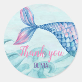 Adesivo Favor de aniversário de sereia aquarela obrigado