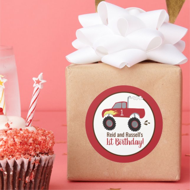 Adesivo Favor de Aniversário do Caminhão Vermelho Monstro (Festa)