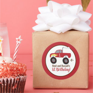 Adesivo Favor de Aniversário do Caminhão Vermelho Monstro