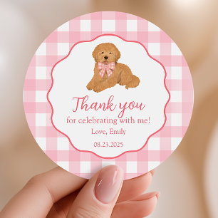 Adesivo Favor de Aniversário do Golden Doodle Agradeciment