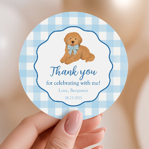 Adesivo Favor de Aniversário do Golden Doodle Obrigado