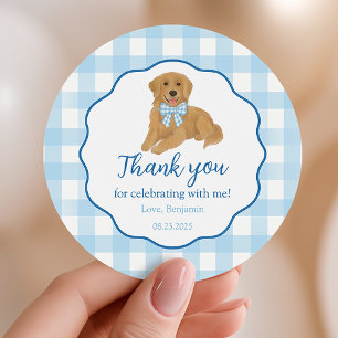 Adesivo Favor de Aniversário do Golden Retriever Obrigado