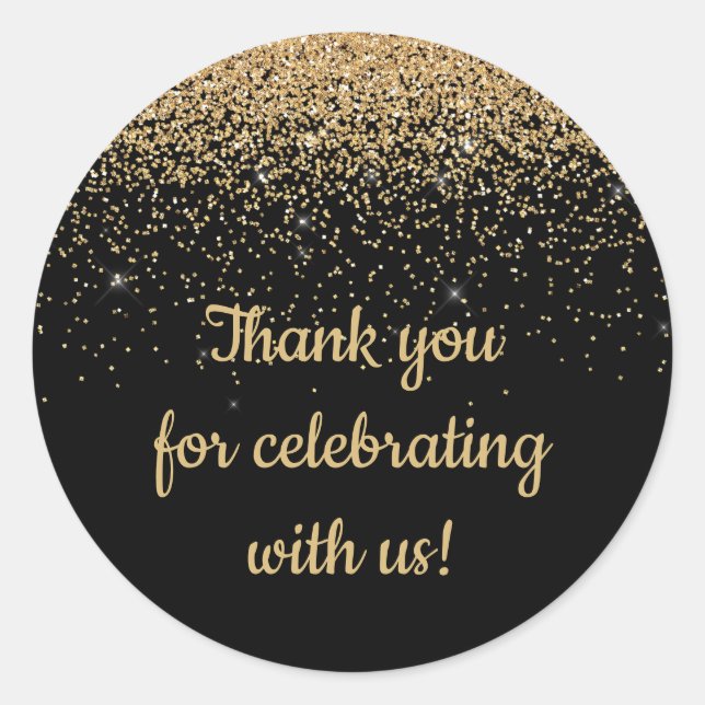 Adesivo Favor de Aniversário Personalizado Preto e Dourado (Frente)