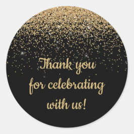 Adesivo Favor de Aniversário Personalizado Preto e Dourado