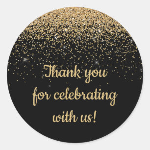 Adesivo Favor de Aniversário Personalizado Preto e Dourado