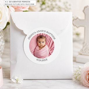 Adesivo Favor de Batismo de Menina com Foto Especial