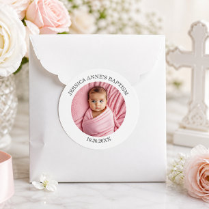 Adesivo Favor de Batismo de Menina com Foto Especial