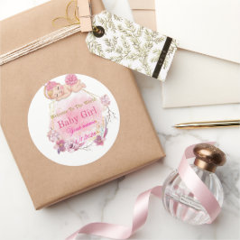 Adesivo Favor de Bebê Menina Floral Rosa Bem-vinda ao Mund