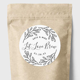 Adesivo Favor de Café de Casamento Botanical Let Love Brew