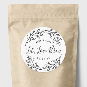 Adesivo Favor de Café de Casamento Botanical Let Love Brew