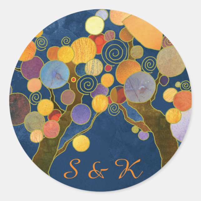 Adesivo Favor de Casamento Azul de Árvores Únicas (Frente)