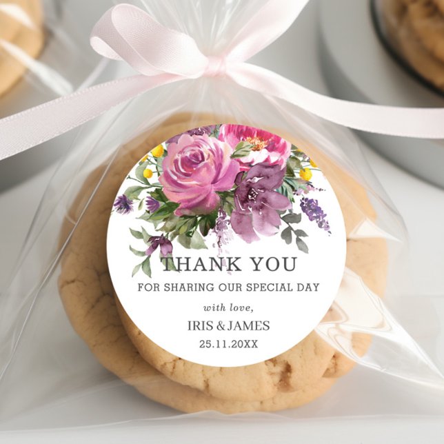 Adesivo Favor de casamento Boho floral amarelo roxo Magent (Criador carregado)