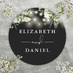 Adesivo Favor De Casamento Branco E Preto Floral Das Luzes<br><div class="desc">As elegantes luzes verdes florais brancas e pretas marcadas personalizadas com seus nomes. Projetado por Thisnotme©</div>