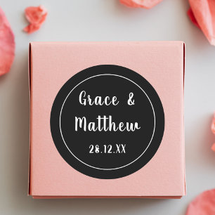 Adesivo Favor de Casamento Clássico Elegante Preto e Branc