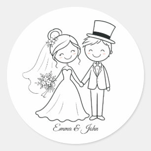 Adesivo Favor de casamento com desenho animado fofo