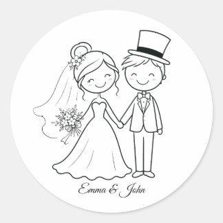 Adesivo Favor de casamento com desenho animado fofo