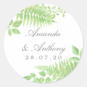 Adesivo Favor de casamento com folhagem verde em aquarela