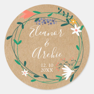 Adesivo Favor de casamento com grinalda floral rústica cam