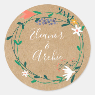 Adesivo Favor de casamento com grinalda floral rústica cam