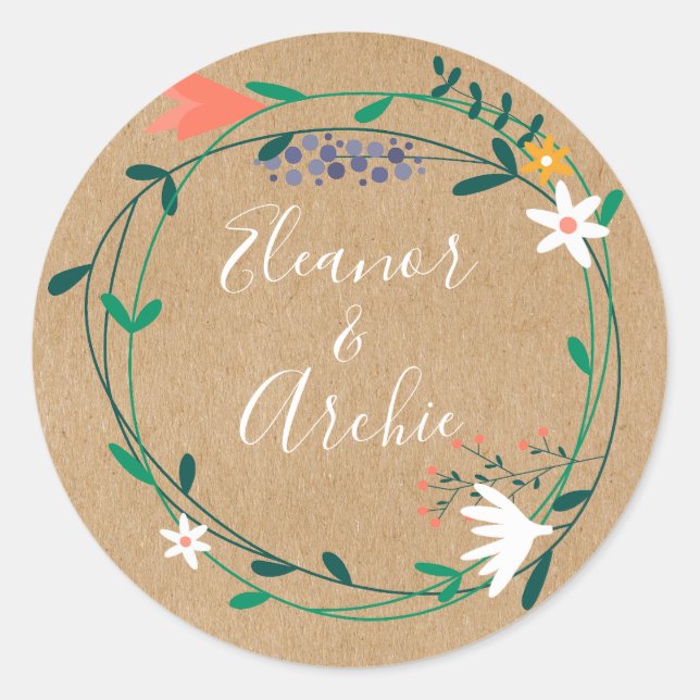 Adesivo Favor de casamento com grinalda floral rústica cam (Frente)