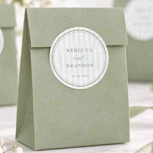 Adesivo Favor de Casamento com Listras Azuis e Borda Verde