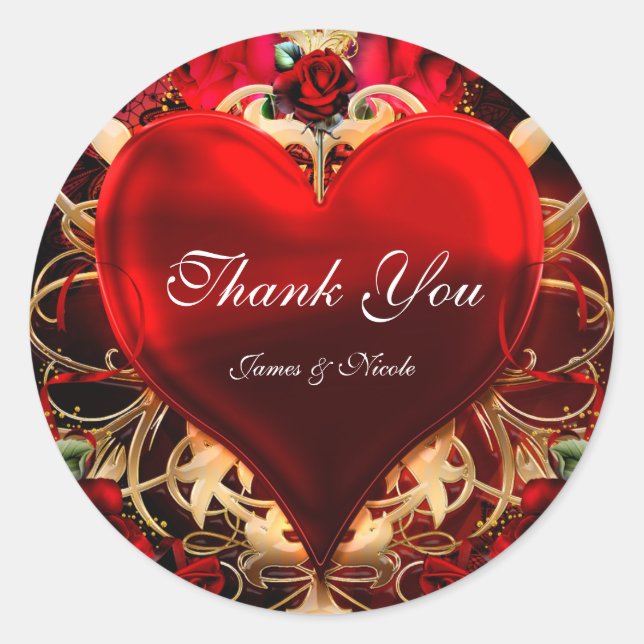 Adesivo Favor de Casamento Coração com Amor Gótico Vermelh (Frente)