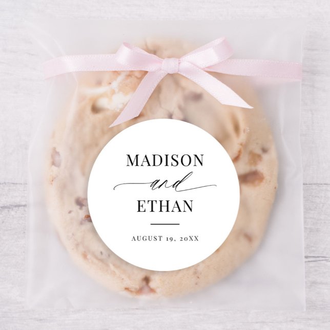 Adesivo Favor de Casamento de Caligrafia de Script Elegant (Criador carregado)