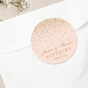 Adesivo Favor de Casamento de Confetti Dourado e Rosa Esbr