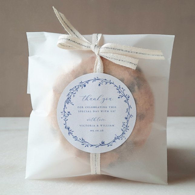 Adesivo Favor de Casamento de Ferro Botânico Azul Francês (Criador carregado)