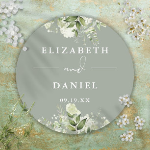 Adesivo Favor de casamento de folhagem floral verde sage