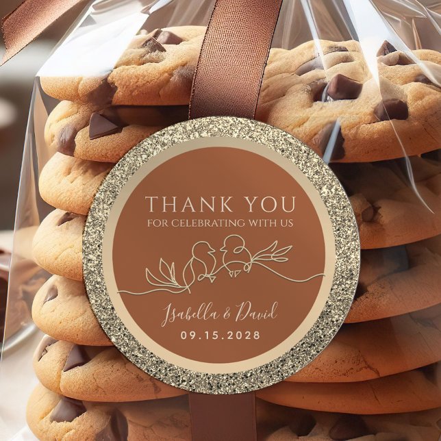 Adesivo Favor de Casamento de Ouro e Terracota (Criador carregado)