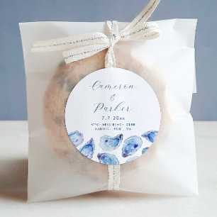 Adesivo Favor de Casamento de Oyster Blue Watercolor